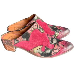 Vibrant Pink and Black Floral Mules Runs Wide